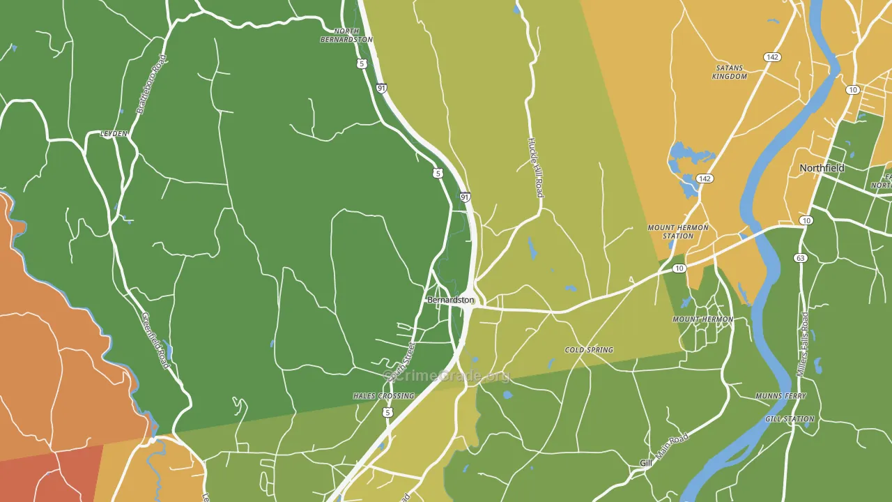 Bernardston, MA Map of Theft Rates