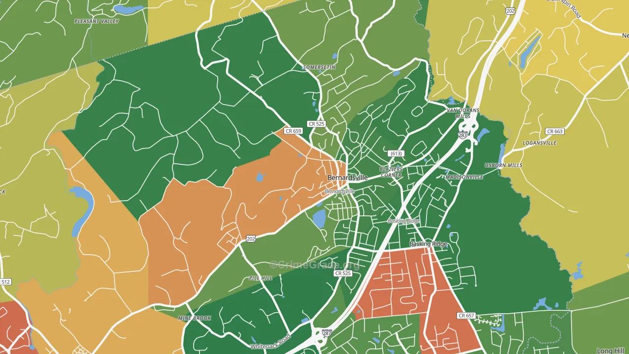 Bernardsville, NJ Map of Theft Rates