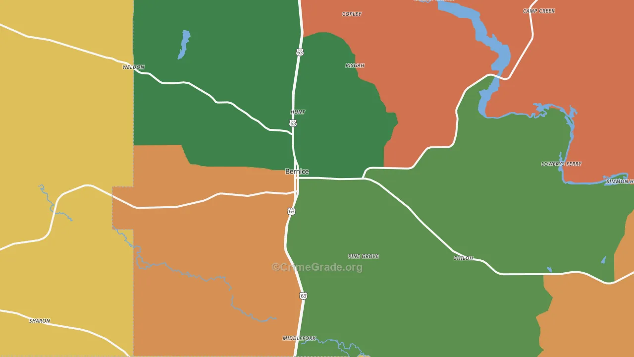 Bernice, LA Map of Theft Rates