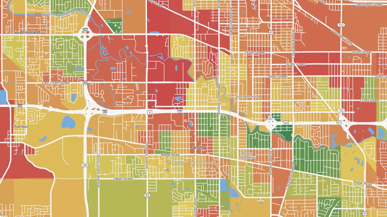 Bernice, Lansing, IL Map of Theft Rates