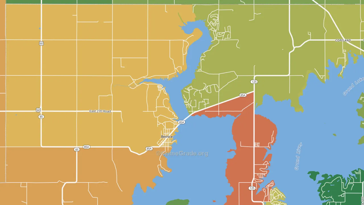 Bernice, OK Map of Theft Rates