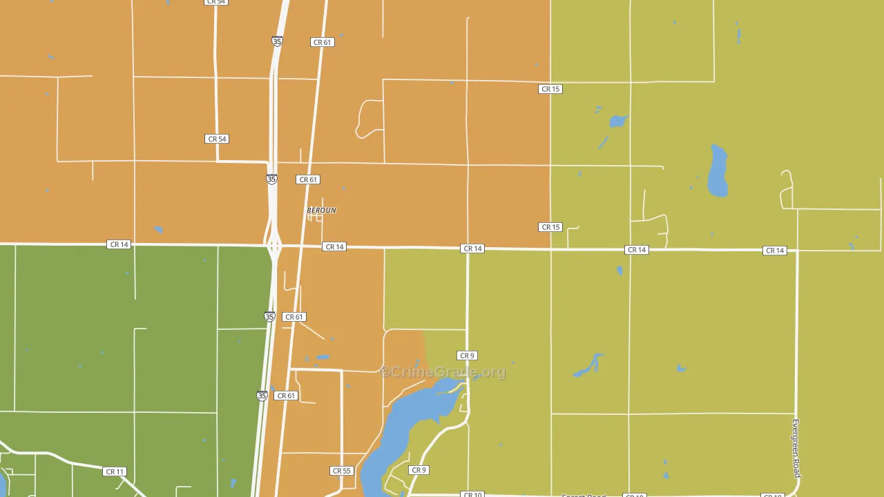 Beroun, MN Map of Theft Rates