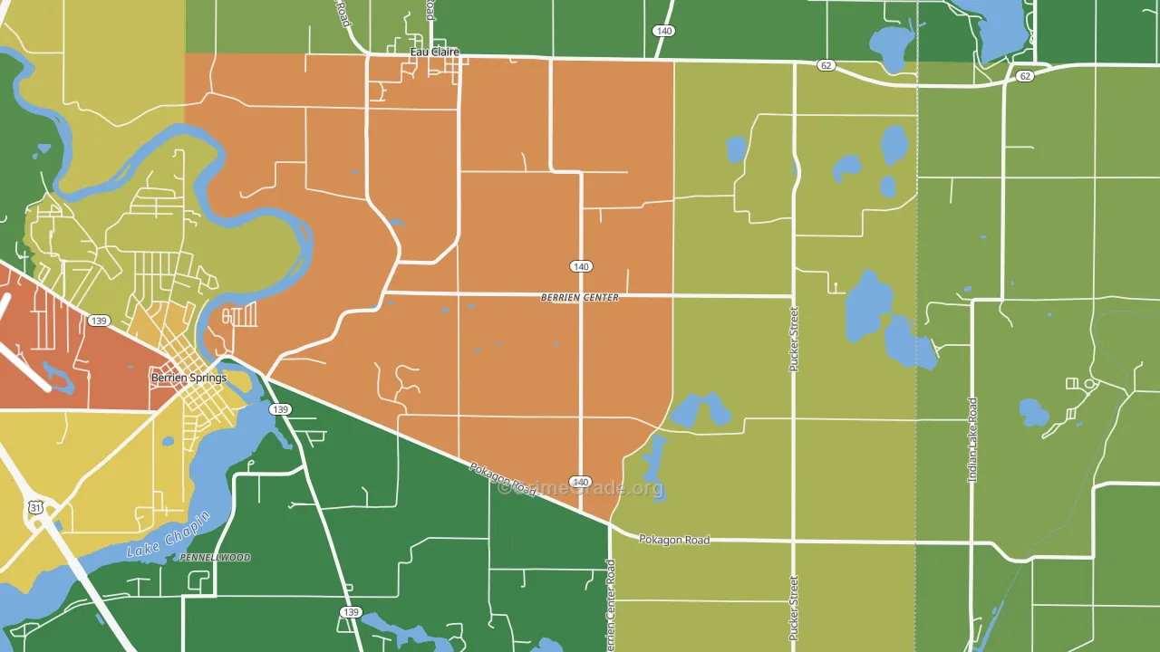 Berrien Center, MI Map of Theft Rates