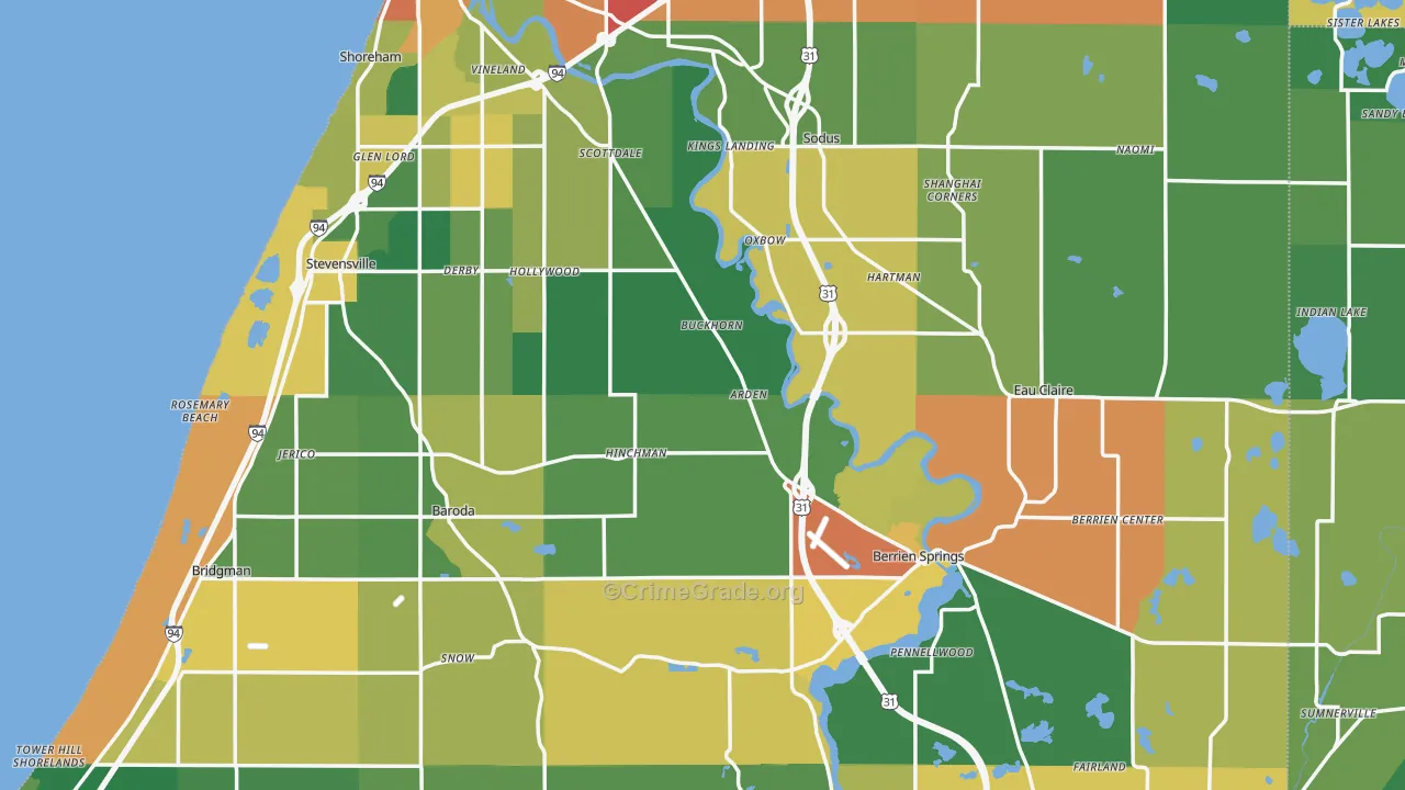 Berrien County, MI Map of Theft Rates