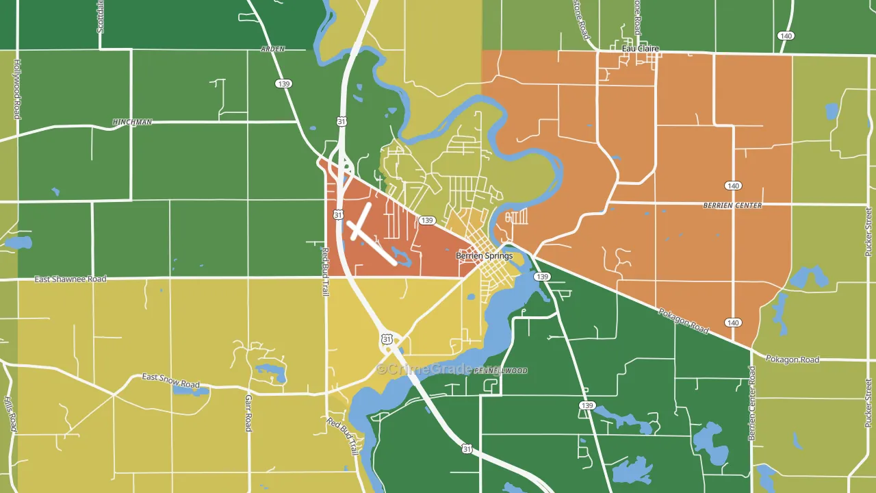 Berrien Springs, MI Map of Theft Rates