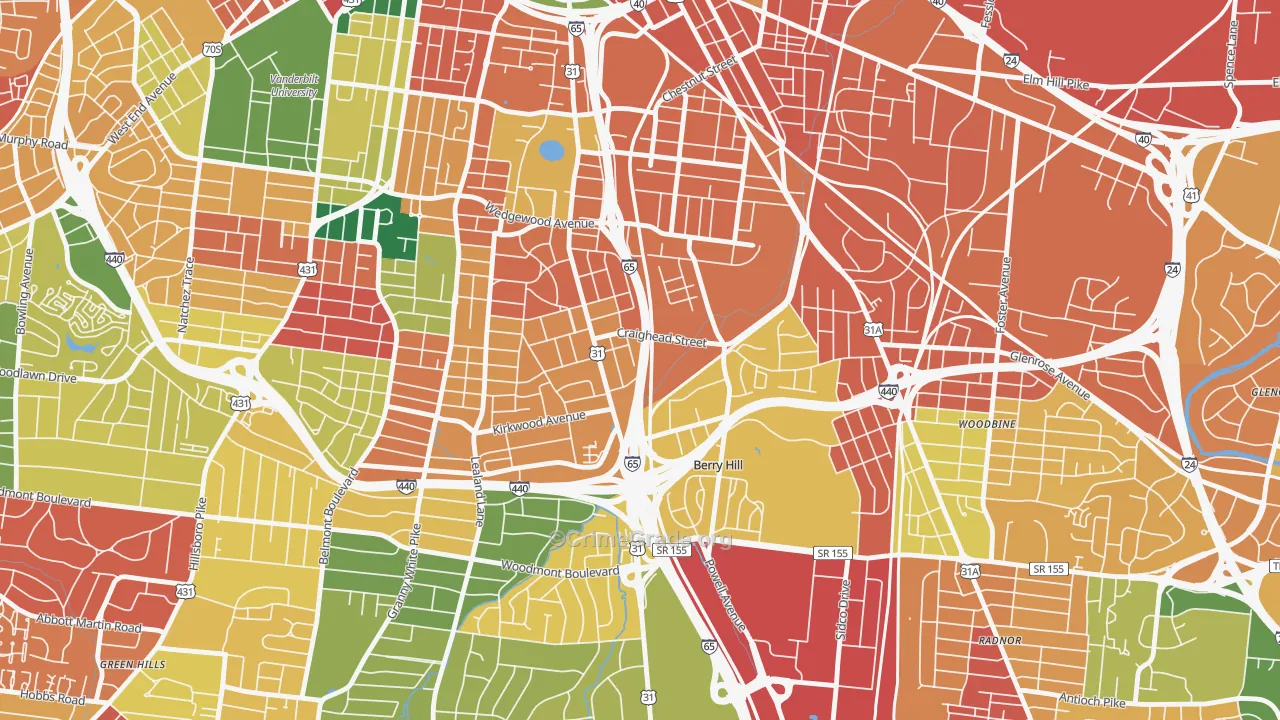 Berry Hill, TN Map of Theft Rates