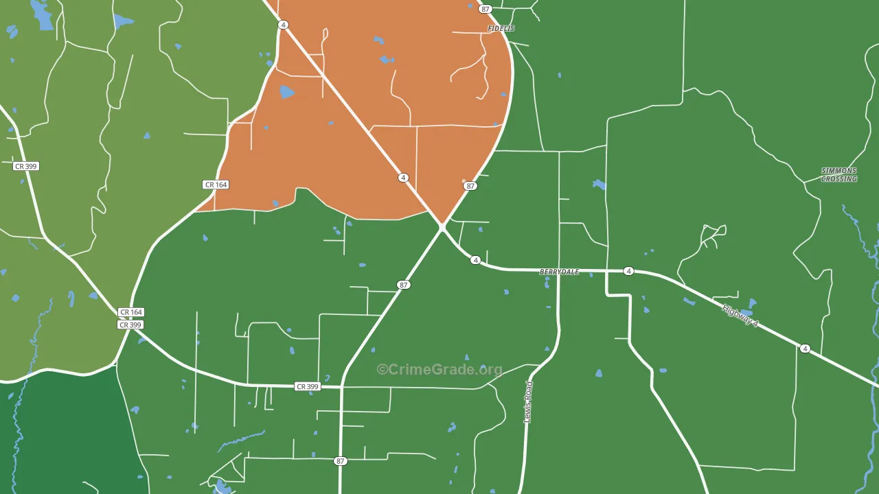 Berrydale, FL Map of Theft Rates