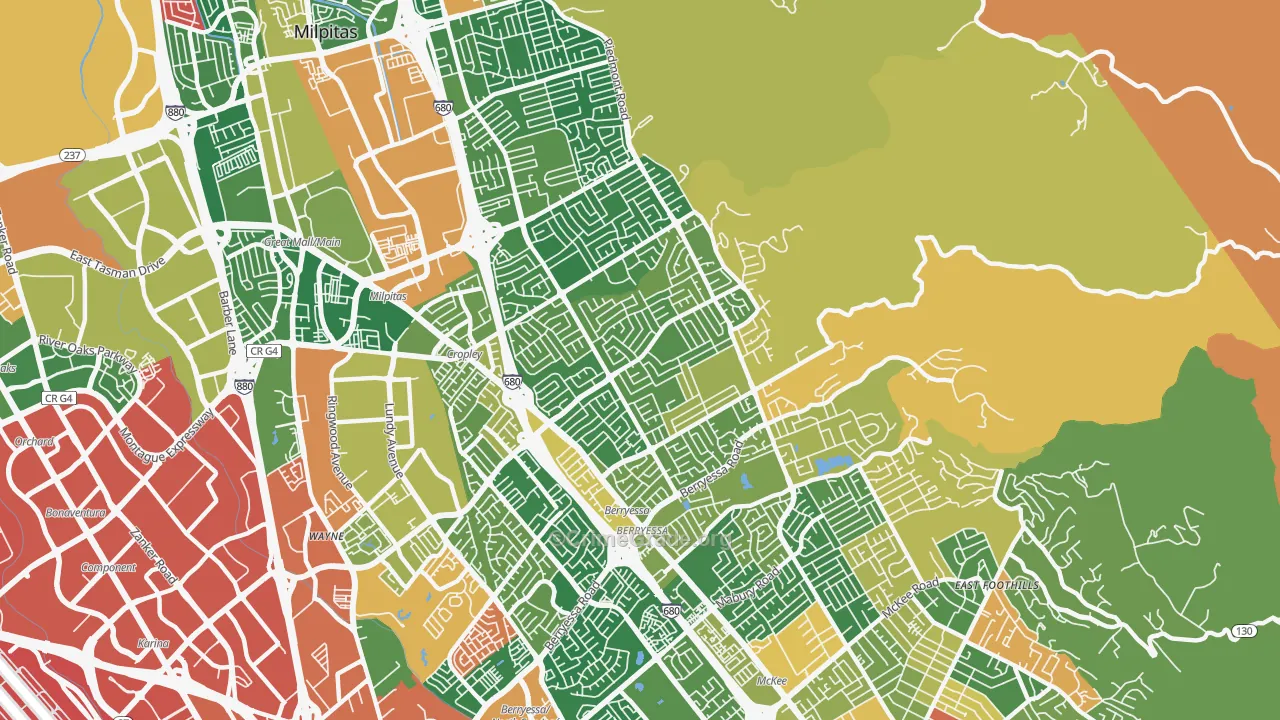 Berryessa, San Jose, CA Map of Theft Rates