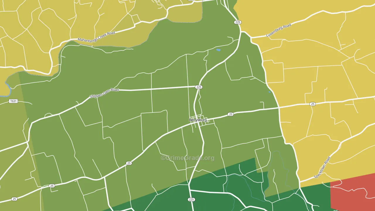 Berrysburg, PA Map of Theft Rates