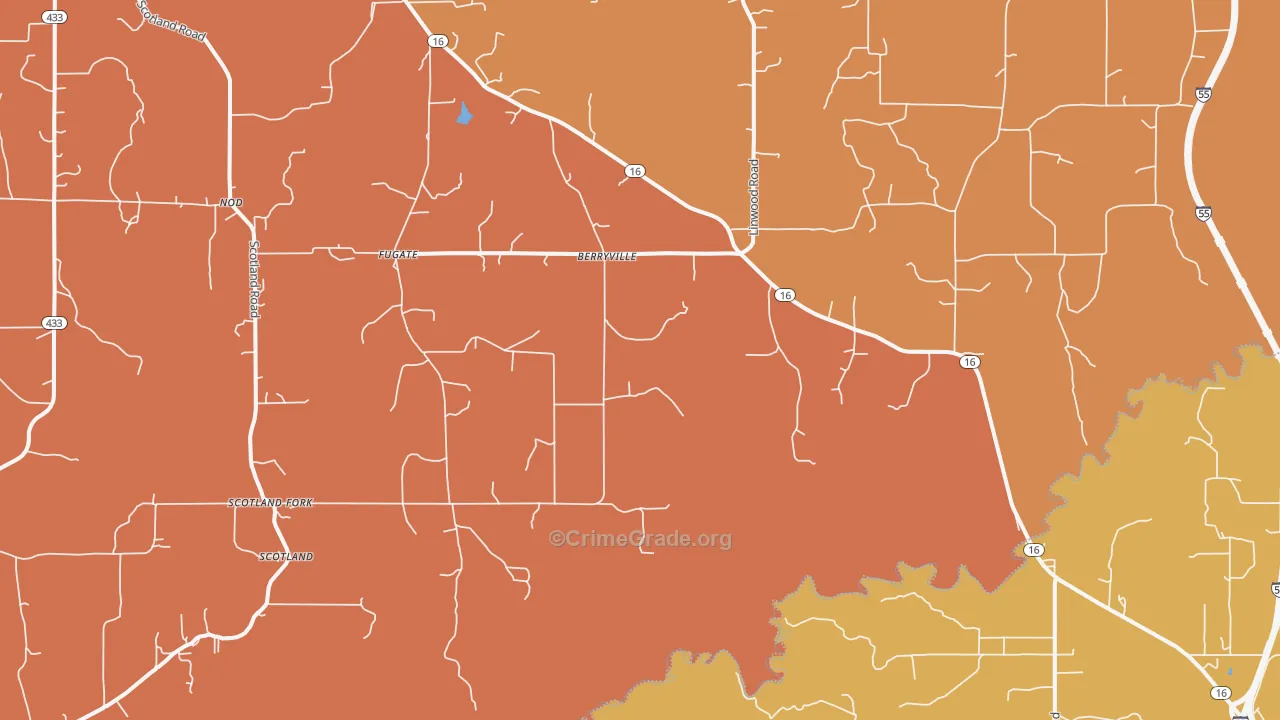 Berryville, MS Map of Theft Rates
