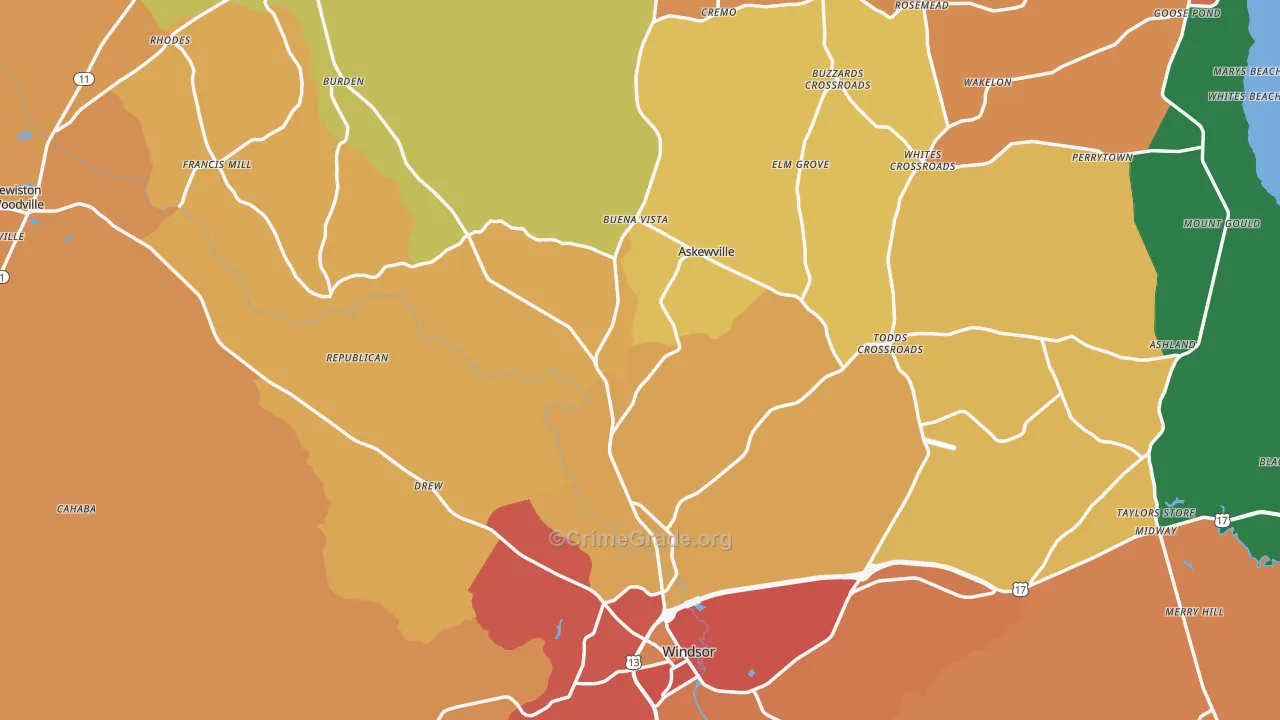 Bertie County, NC Map of Theft Rates