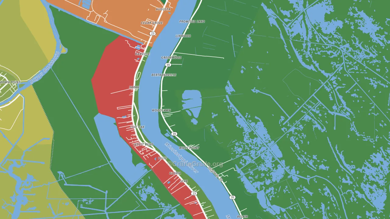 Bertrandville, LA Map of Theft Rates