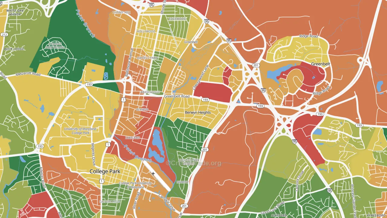 Berwyn Heights, MD Map of Theft Rates