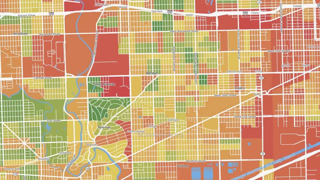 Berwyn, IL Map of Theft Rates