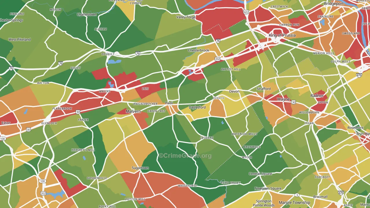 Berwyn, PA Map of Theft Rates