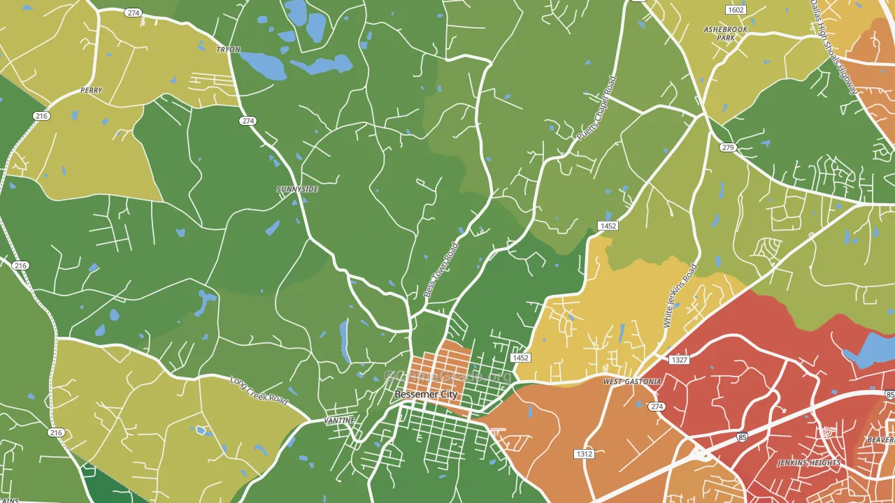 Bessemer City, NC Map of Theft Rates