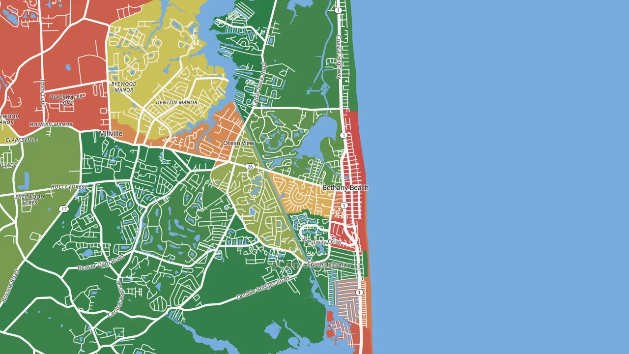 Bethany Beach, DE Map of Theft Rates