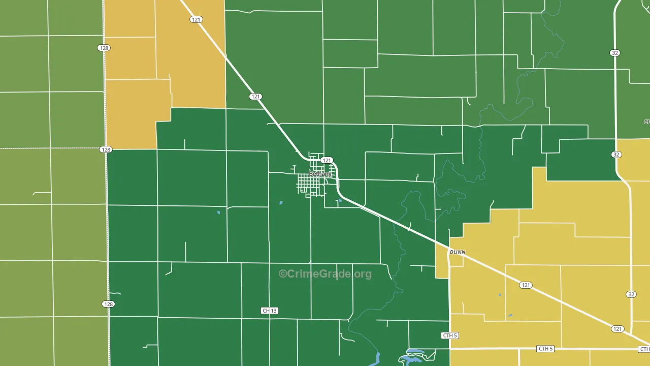 Bethany, IL Map of Theft Rates