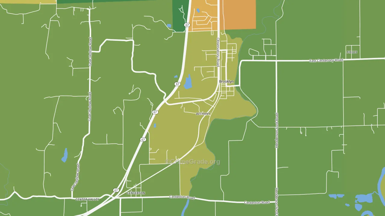 Bethany, IN Map of Theft Rates