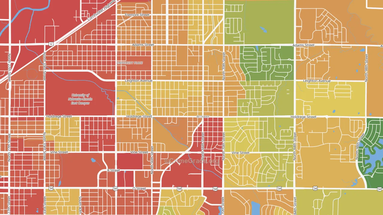 Bethany, Lincoln, NE Map of Theft Rates