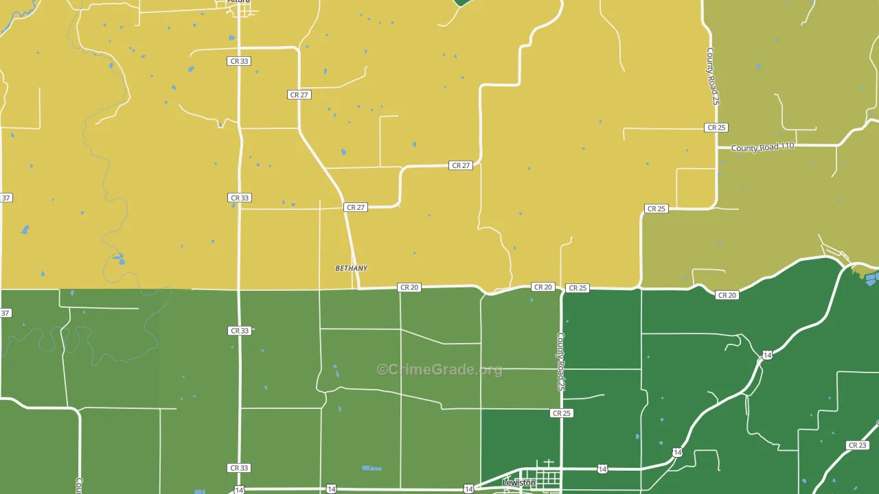 Bethany, MN Map of Theft Rates