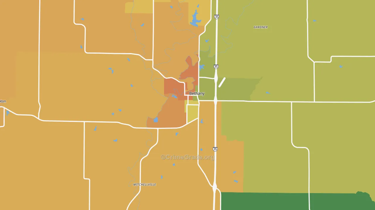 Bethany, MO Map of Theft Rates