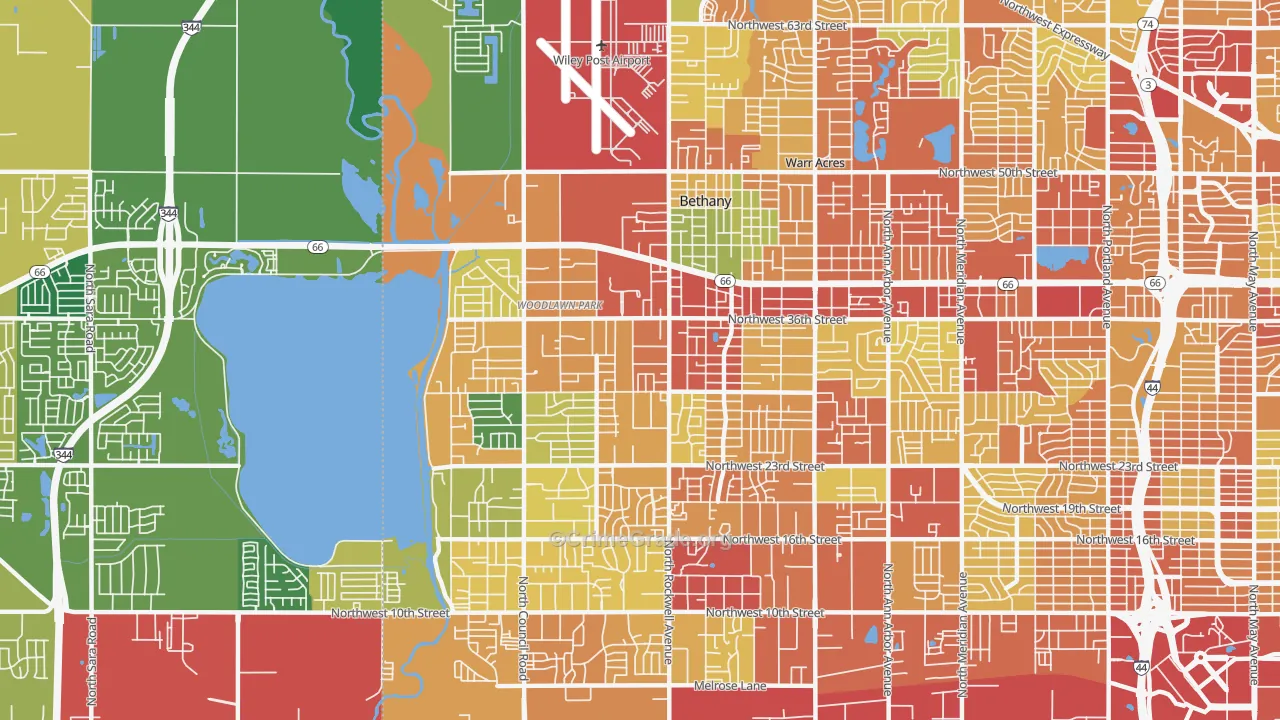 Bethany, OK Map of Theft Rates