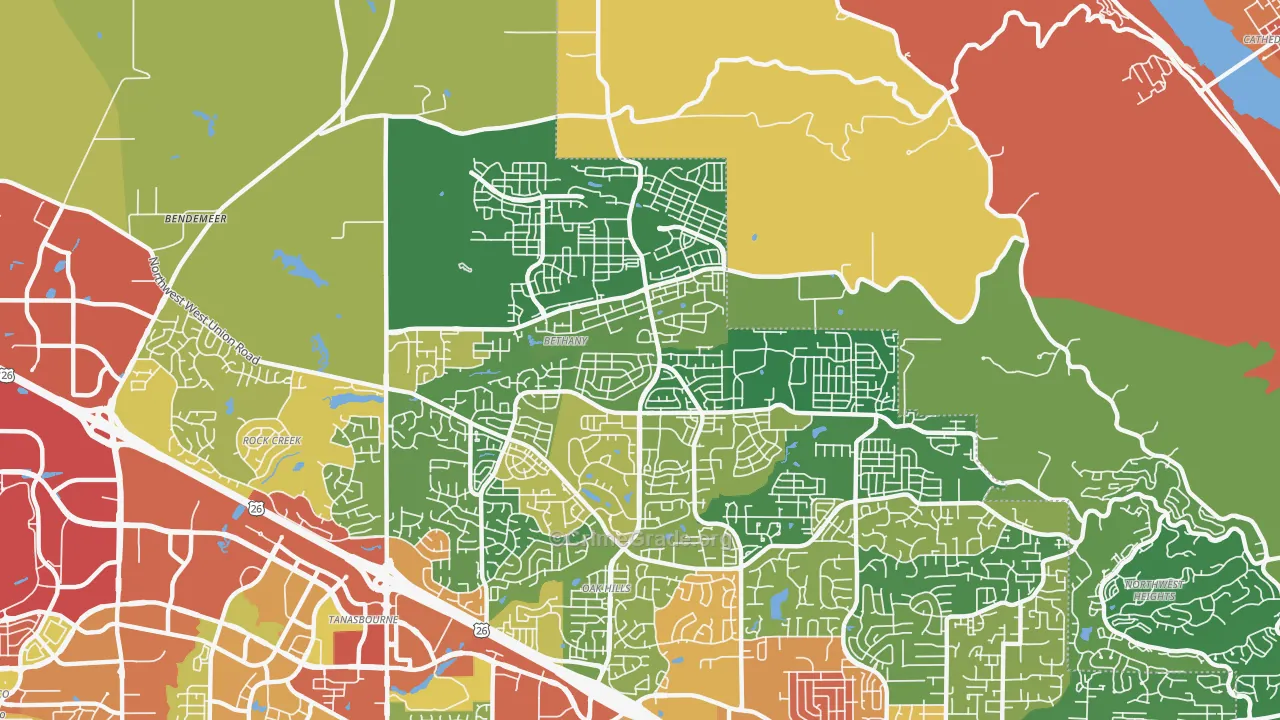 Bethany, OR Map of Theft Rates