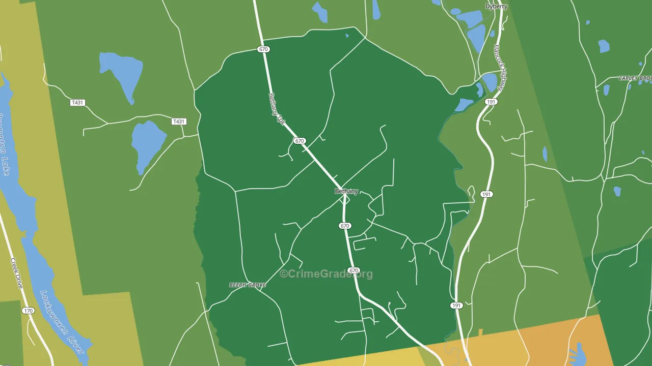 Bethany, PA Map of Theft Rates
