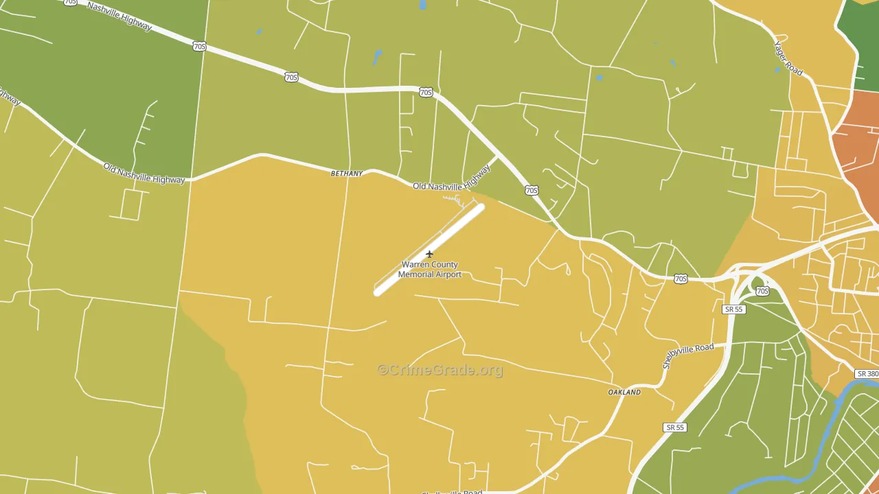 Bethany, TN Map of Theft Rates