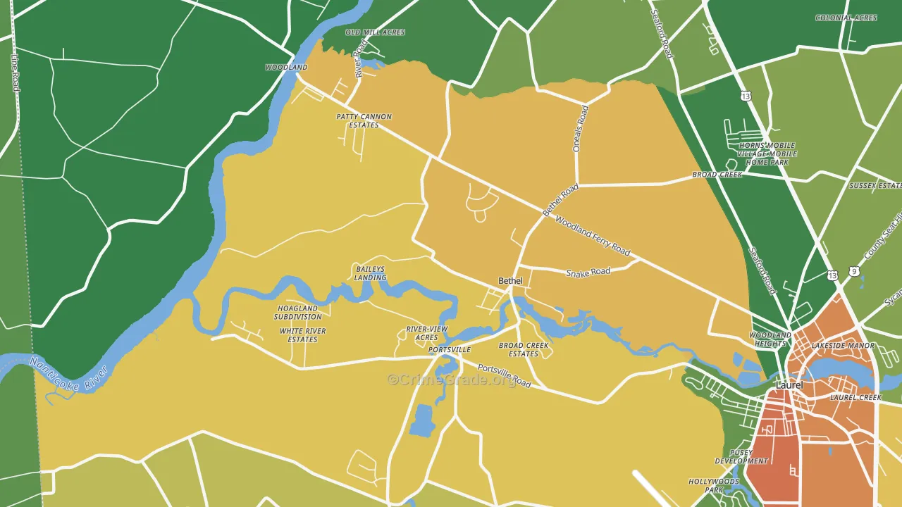 Bethel, DE Map of Theft Rates