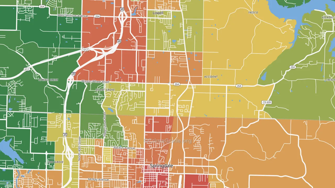 Bethel Heights, AR Map of Theft Rates