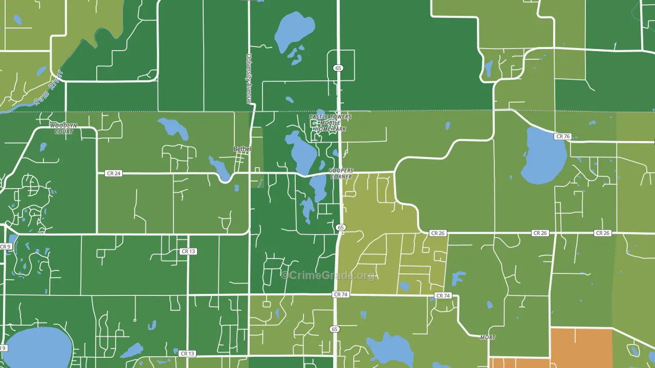 Bethel, MN Map of Theft Rates