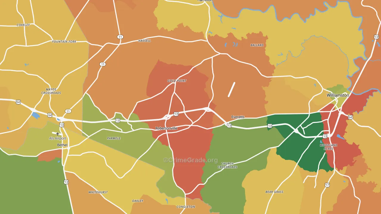 Bethel, NC Map of Theft Rates