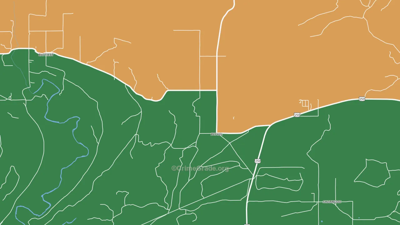 Bethel, OK Map of Theft Rates