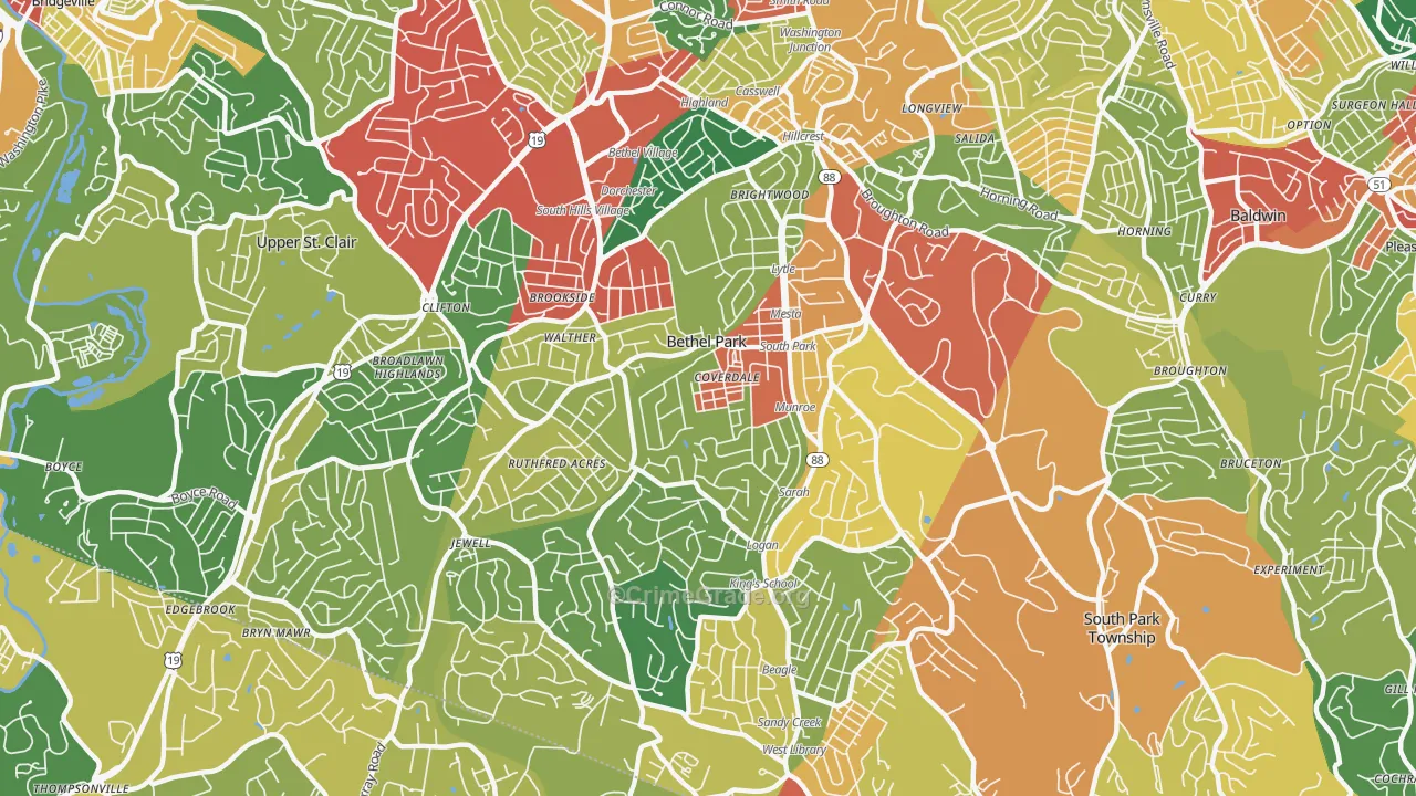 Bethel Park, PA Map of Theft Rates