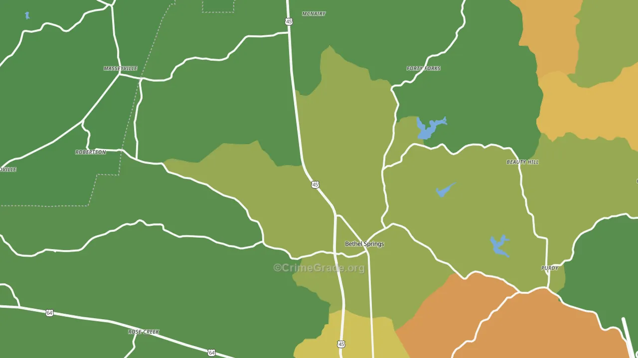 Bethel Springs, TN Map of Theft Rates