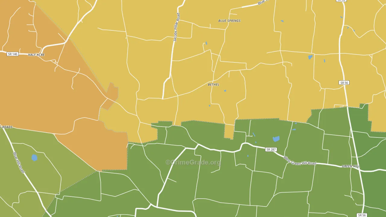 Bethel, TN Map of Theft Rates
