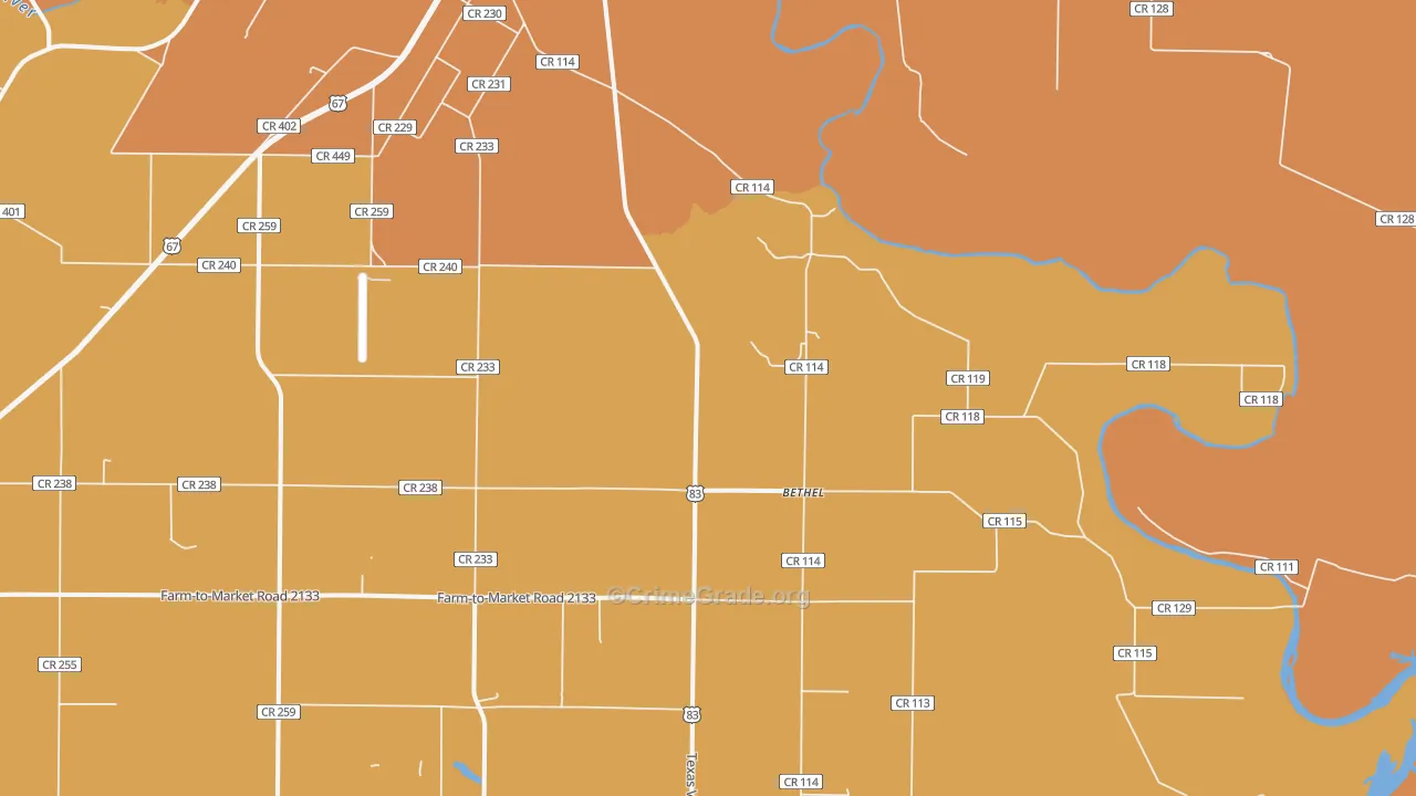 Bethel, TX Map of Theft Rates