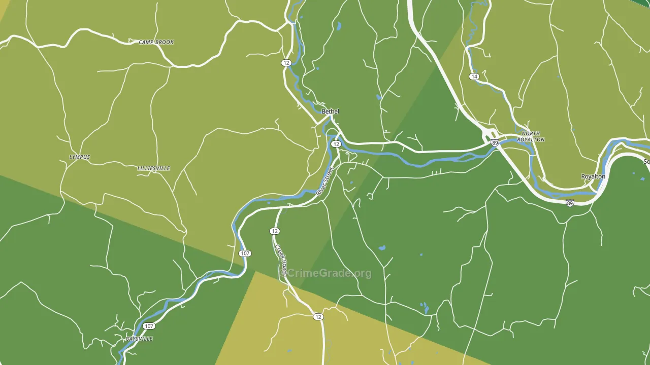 Bethel, VT Map of Theft Rates