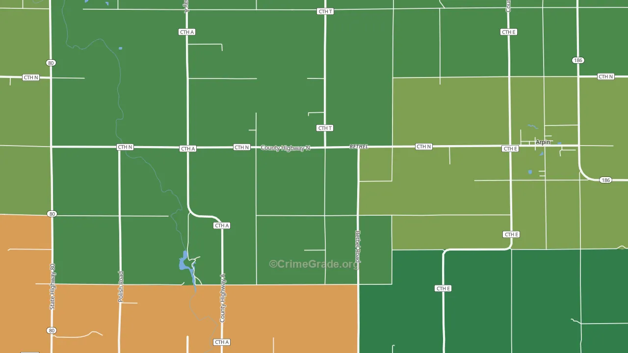 Bethel, WI Map of Theft Rates