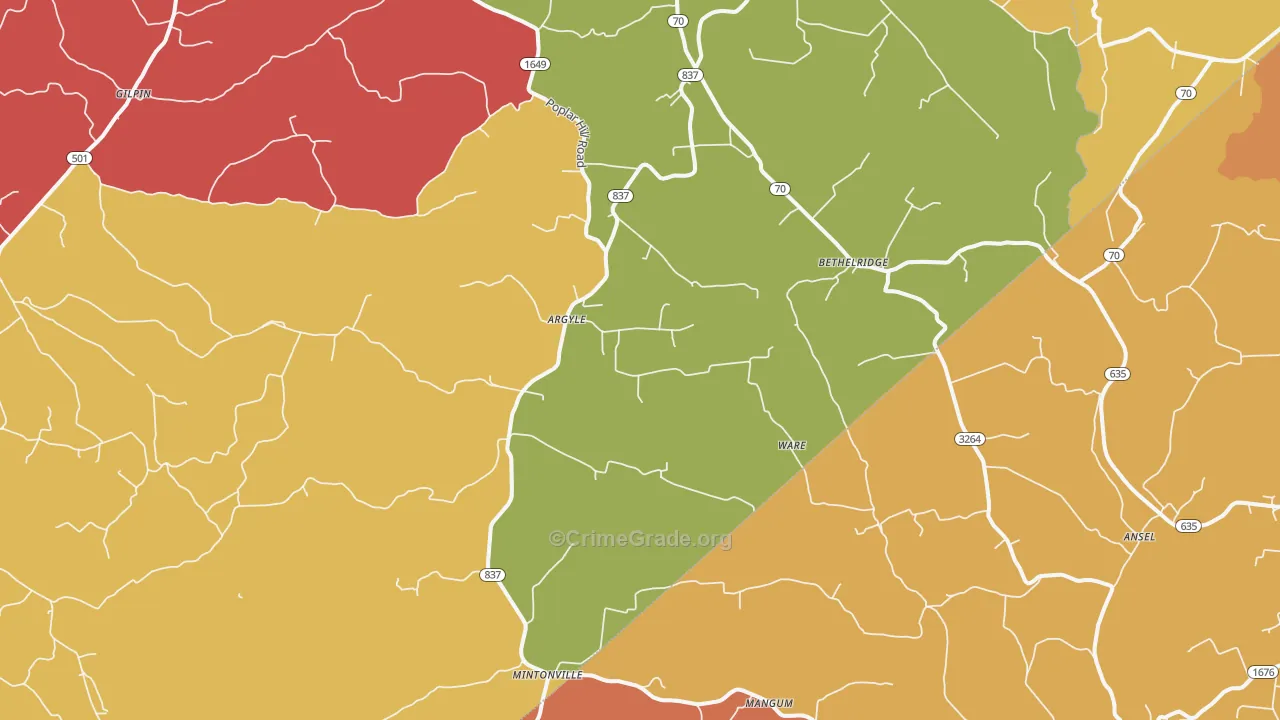 Bethelridge, KY Map of Theft Rates