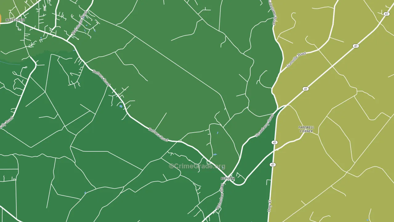 Bethera, SC Map of Theft Rates