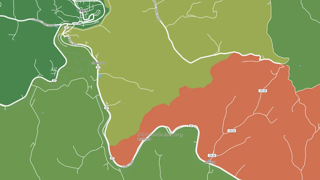 Bethesda, WV Map of Theft Rates