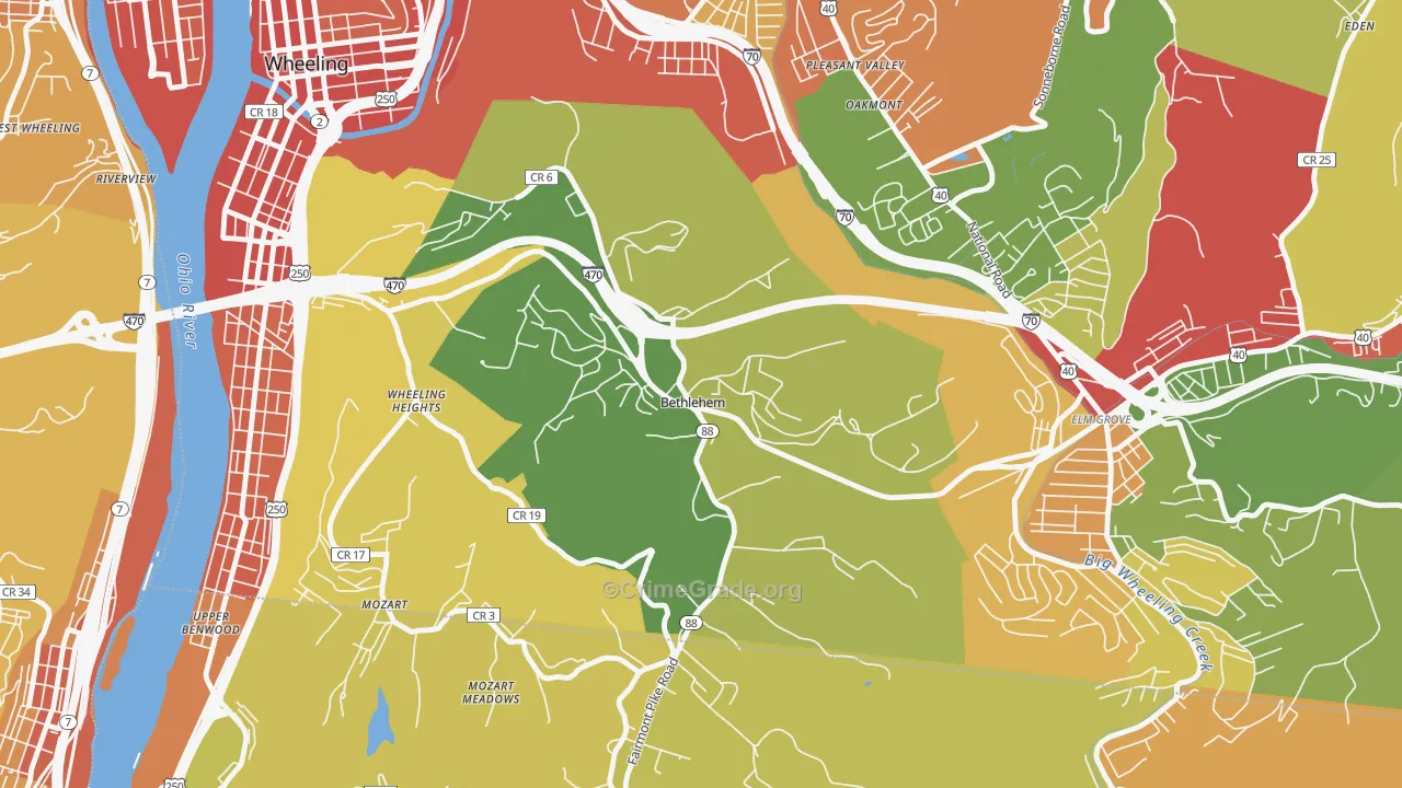 Bethlehem, WV Map of Theft Rates