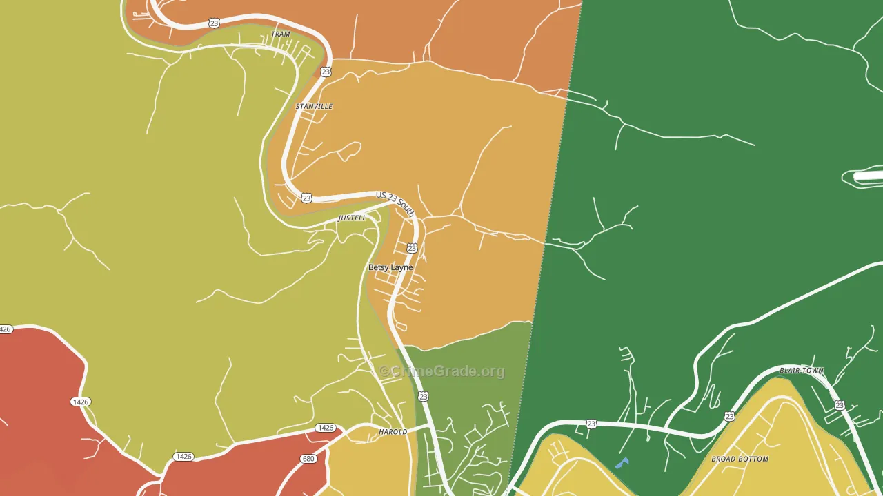 Betsy Layne, KY Map of Theft Rates