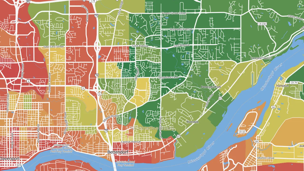 Bettendorf, IA Map of Theft Rates