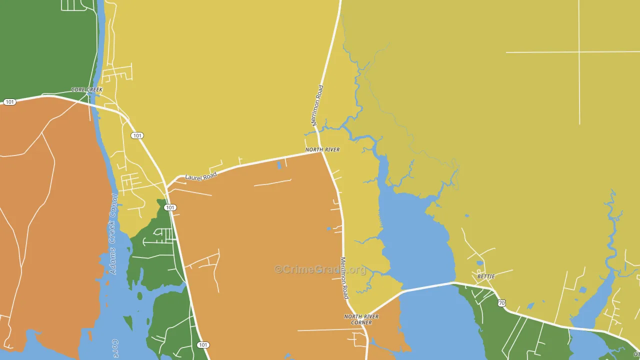 Bettie, NC Map of Theft Rates