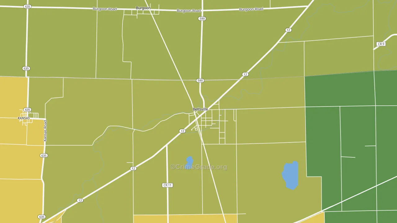 Bettsville, OH Map of Theft Rates