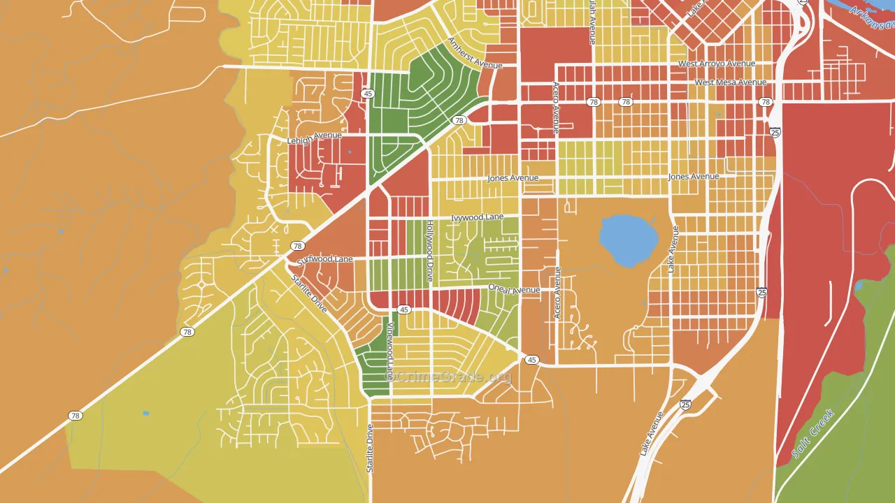 Beulah Heights, Pueblo, CO Map of Theft Rates
